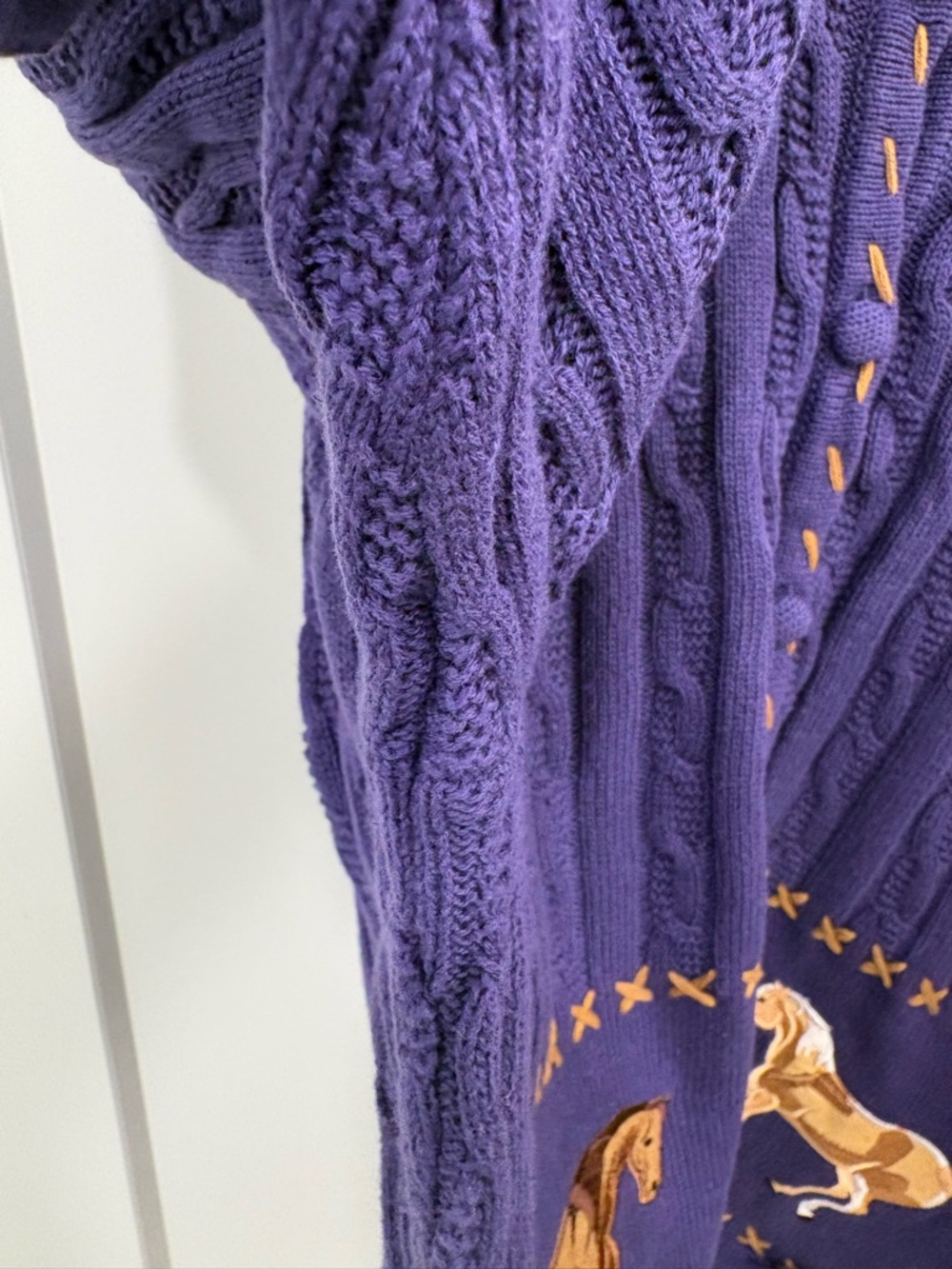 Vintage 90s Rod's Western Purple Cotton Cable Knit Equestrian Cardigan Sz Medium - Picture 5 of 13